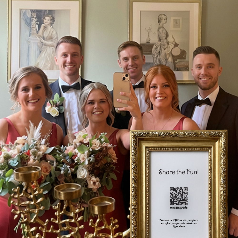 Wedding QR code signage example with a simple black and white design